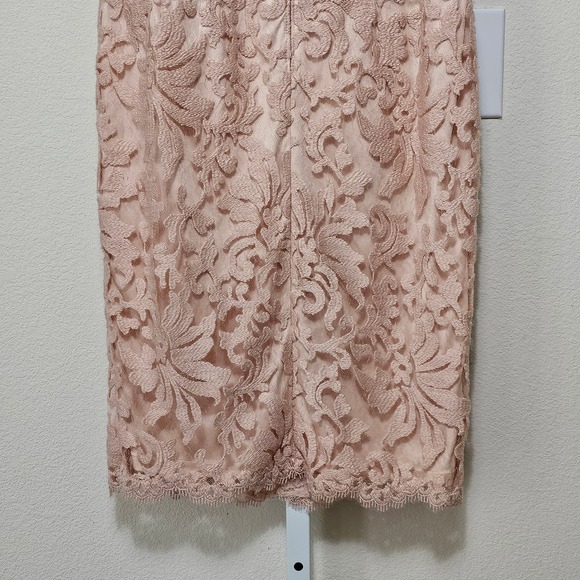 TADASHI SHOJI Women's Pink Scalloped Neck Lace Sheath Zip Cocktail Dress Sz 4 - Picture 6 of 13